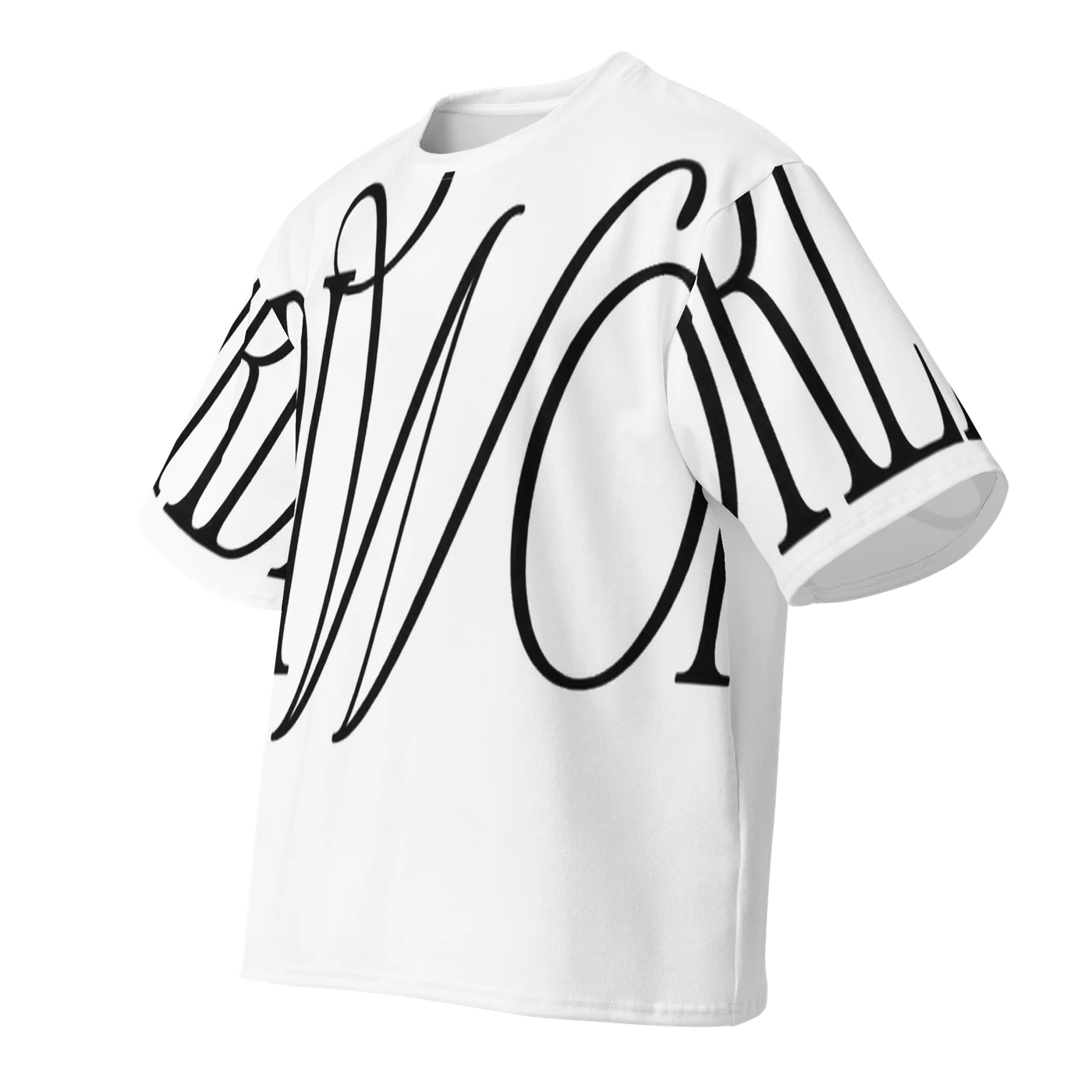 OrdiWorld Oversized Wordmark — White Oversized Tee — 3D front