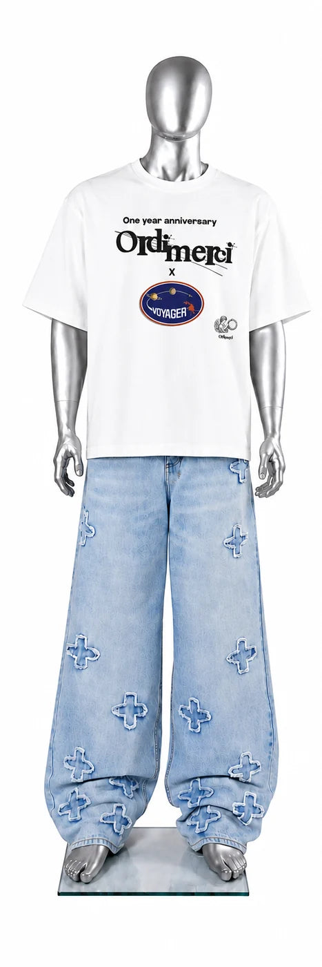 Ordimerci x Voyager — White Oversized Tee — Mannequin front