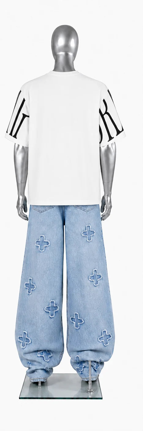 OrdiWorld Oversized Wordmark — White Oversized Tee — Mannequin back