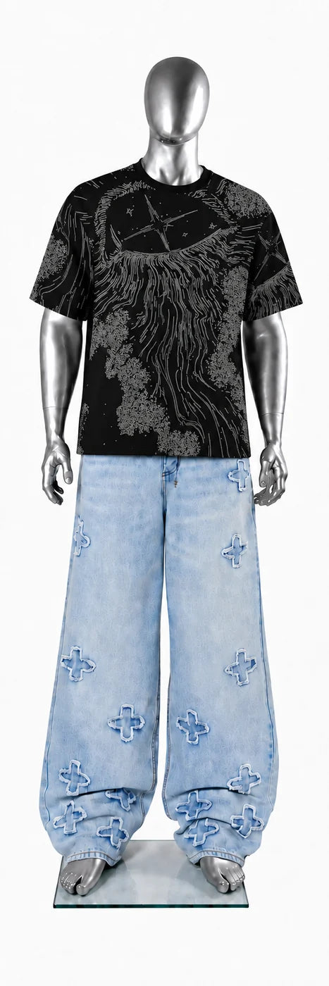 057 — Black Oversized Tee — Mannequin front