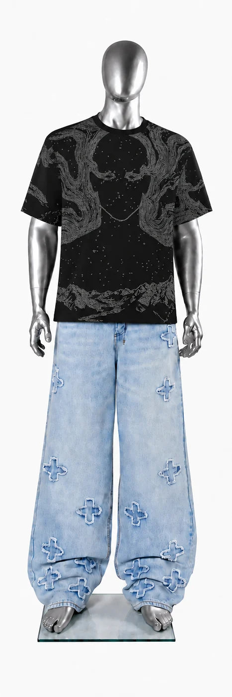 049 — Black Oversized Tee — Mannequin front