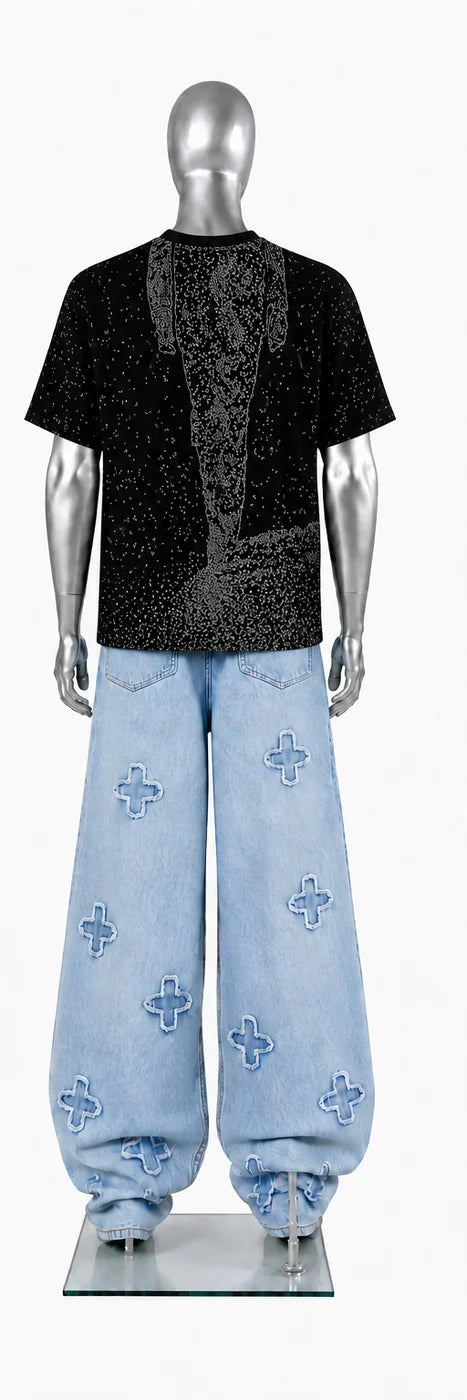 016 — Black Oversized Tee — Mannequin back