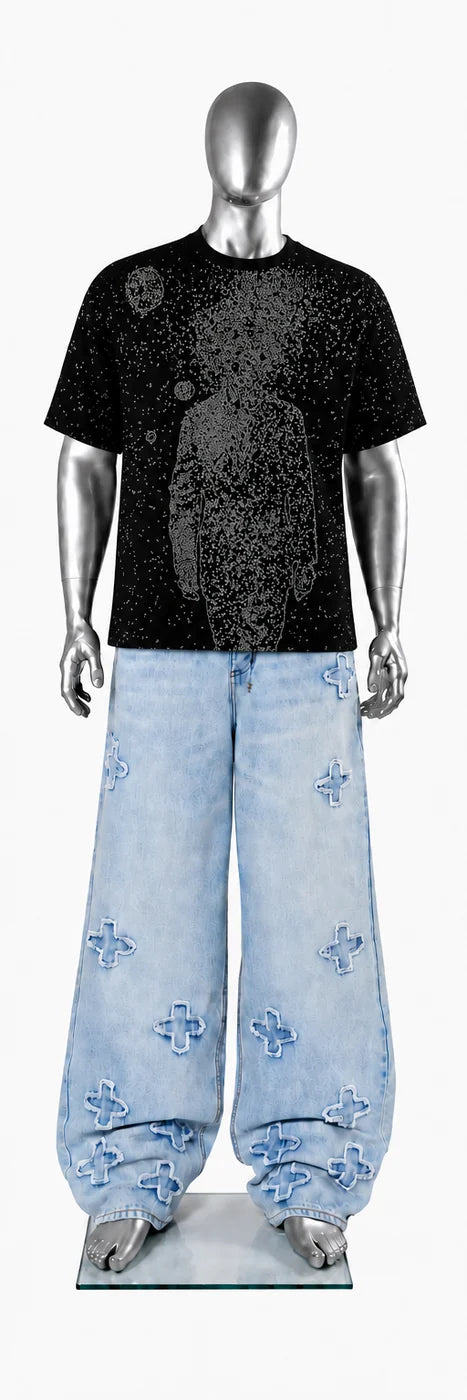 016 — Black Oversized Tee — Mannequin front
