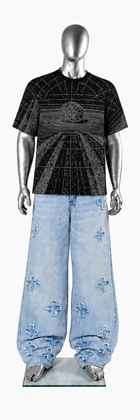 017 — Black Oversized Tee — Mannequin front