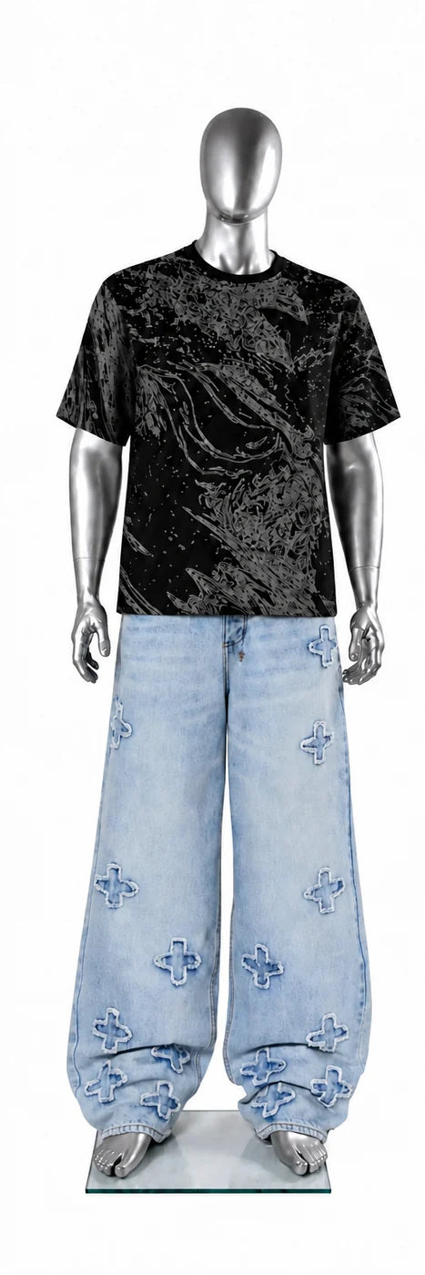 002 — Black Oversized Tee — Mannequin front