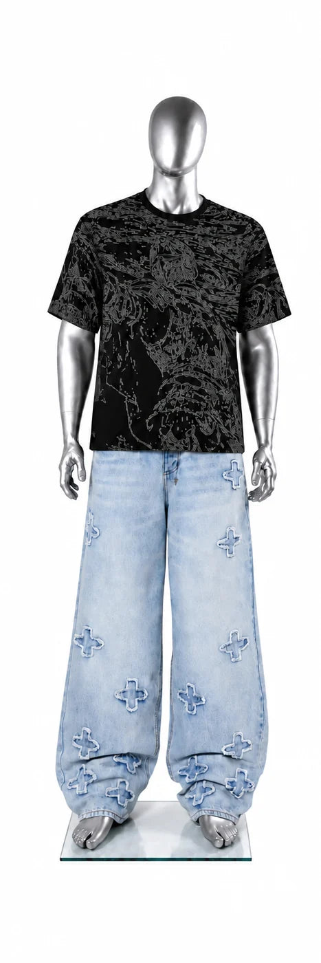 004 — Black Oversized Tee — Mannequin front