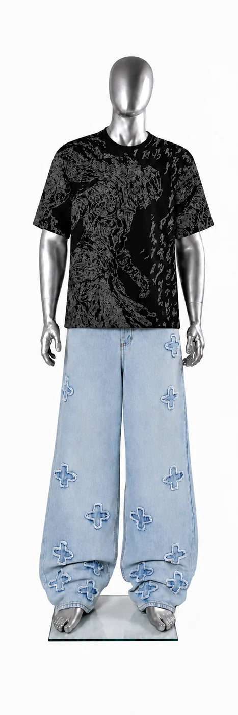 003 — Black Oversized Tee — Mannequin front
