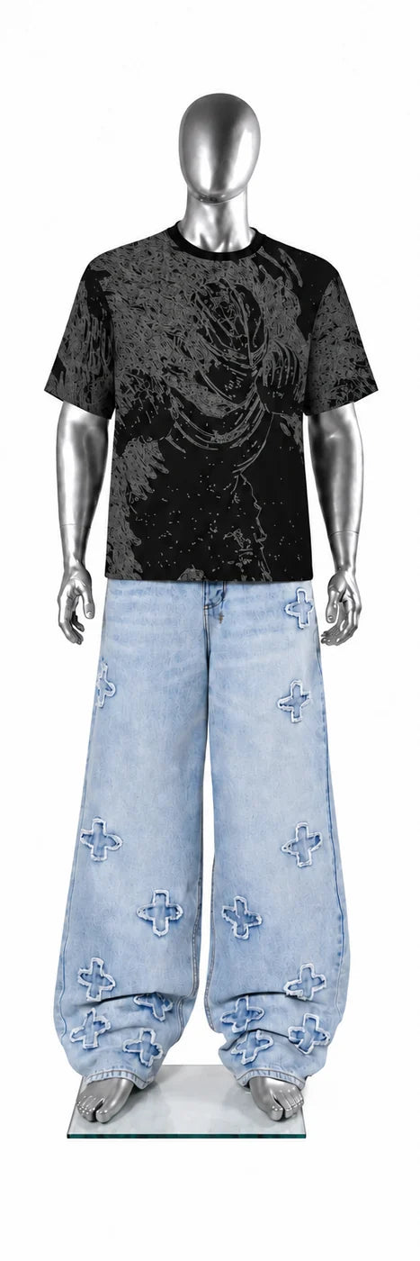 005 — Black Oversized Tee — Mannequin front