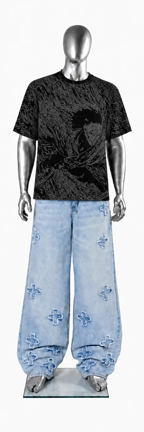 007 — Black Oversized Tee — Mannequin front