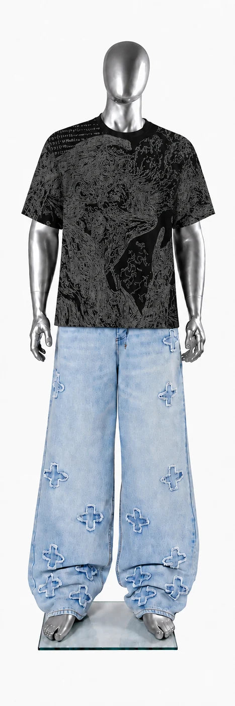 006 — Black Oversized Tee — Mannequin front