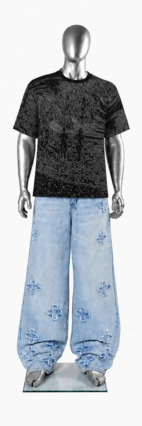 025 — Black Oversized Tee — Mannequin front