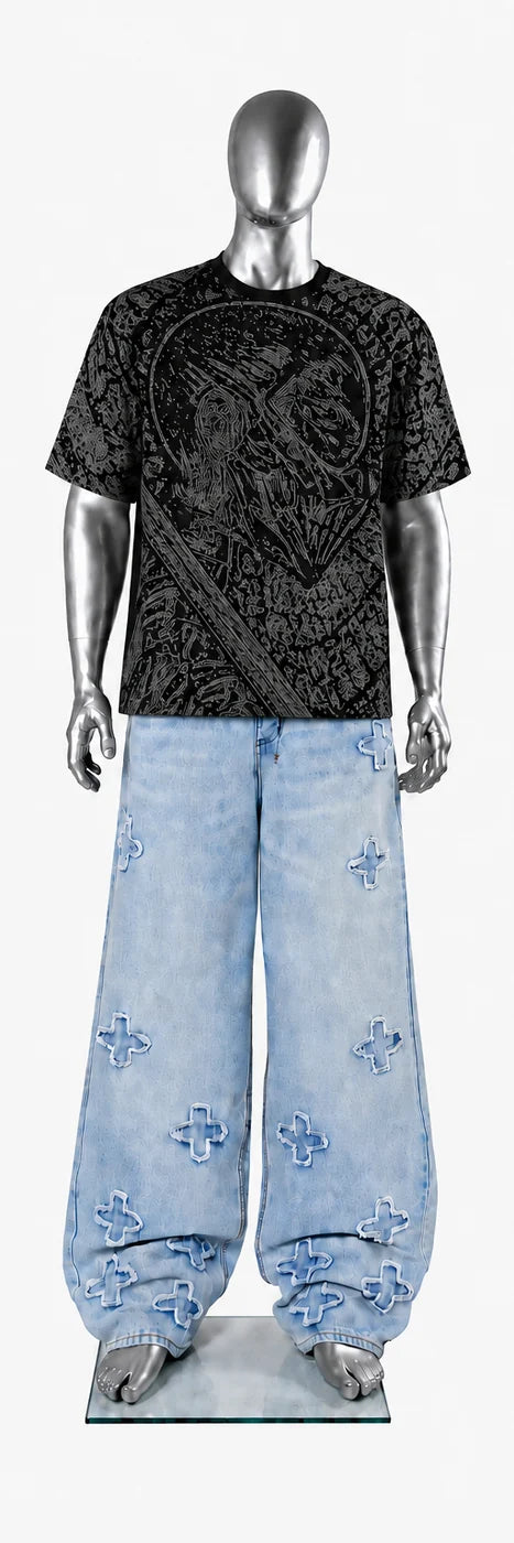 011 — Black Oversized Tee — Mannequin front